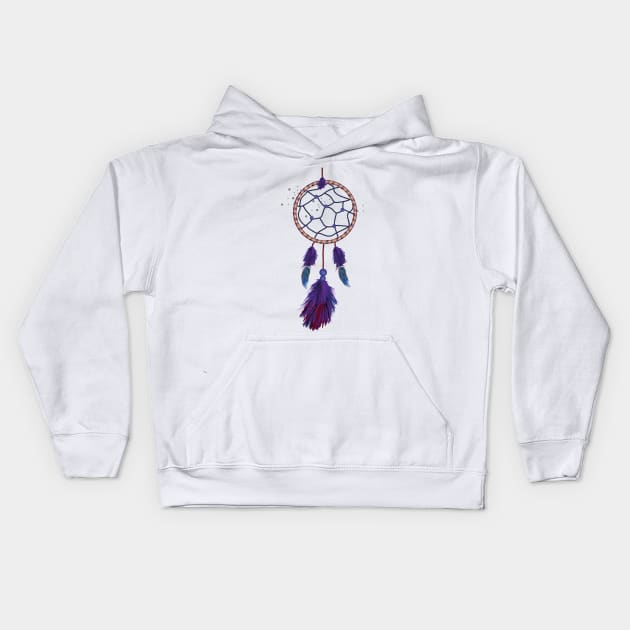 Dreamcatcher Boho Blue Purple Feathers Kids Hoodie by bragova